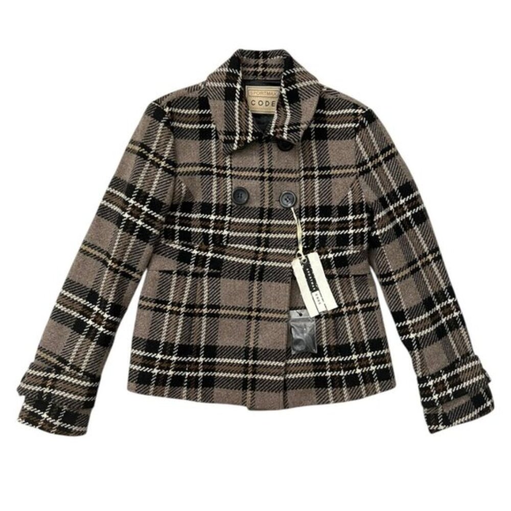 Sportmax Code Womens Alpaca Wool Mohair Plaid Peacoat Tan Size 6 Academia Preppy